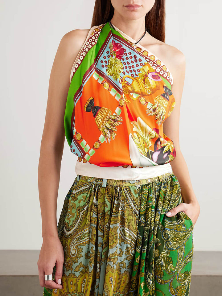 Unique Print Twill Satin Scarf Tank Top