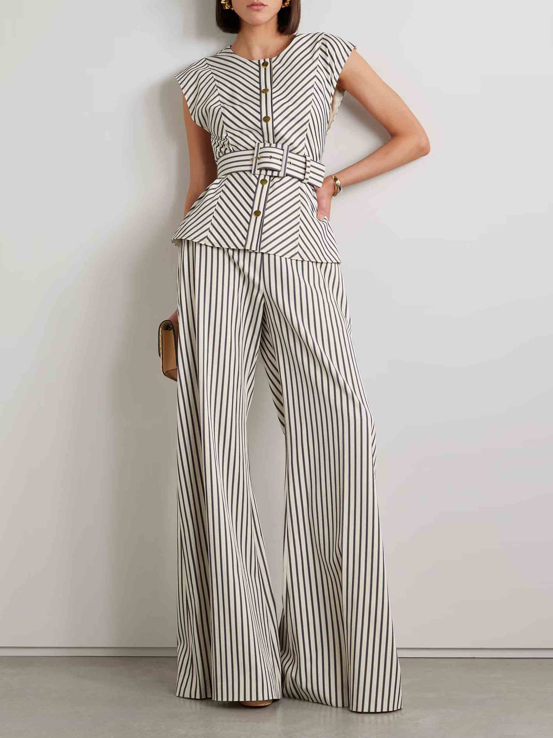 Elegant Striped Print Belted Top