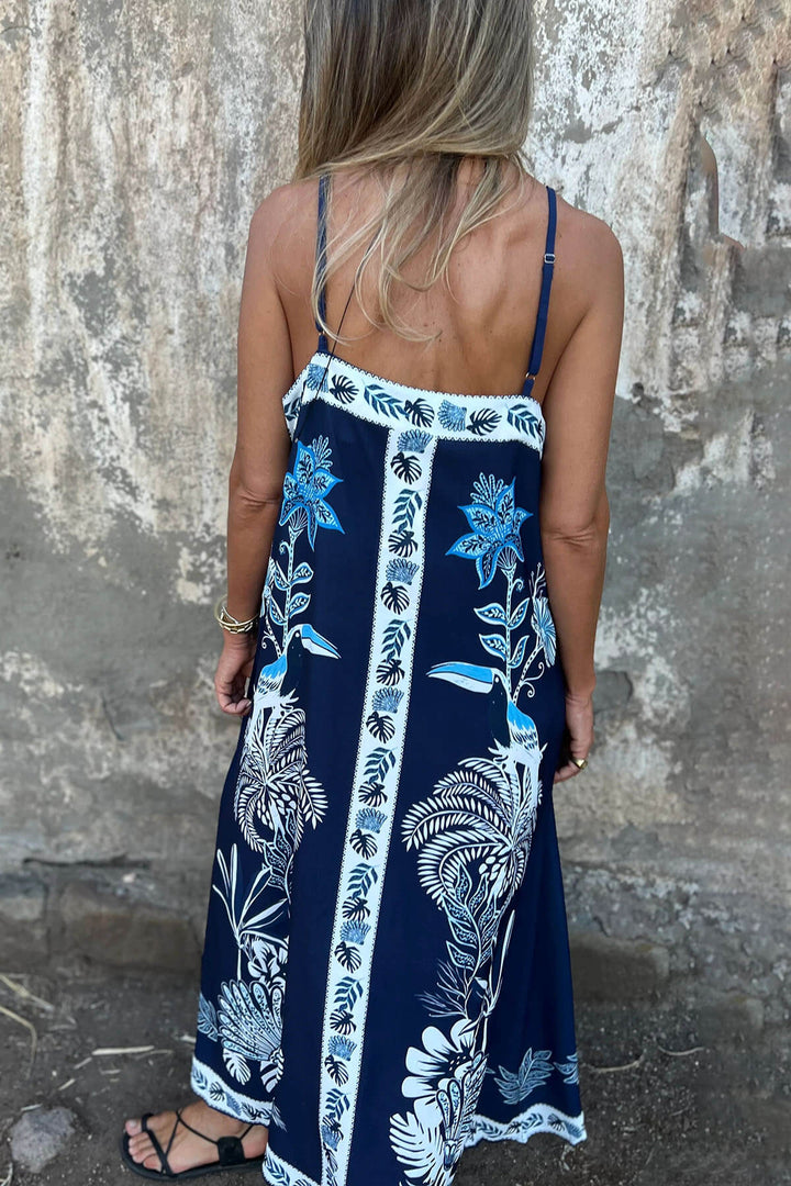 Unique Floral Print V-neck Casual Maxi Dress
