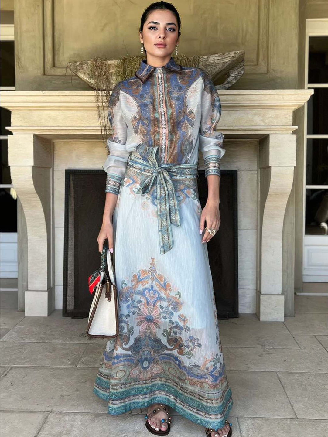Retro Inspired Paisley Pattern Button-Up Blouse