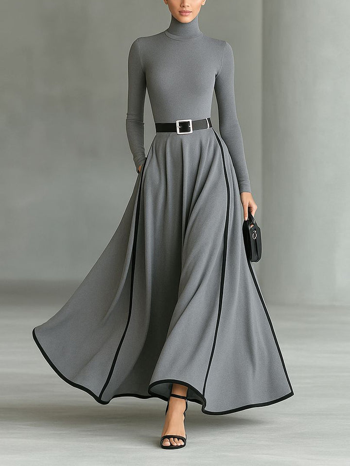 Elegant Color-blocked High-neck Maxi Dress