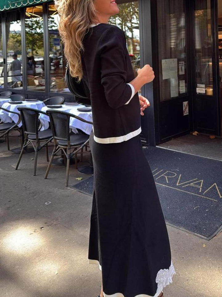 Classic Colorblock Lace Floral Midi Skirt