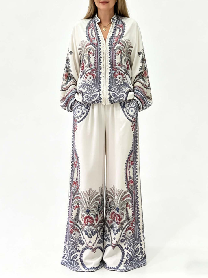Elegant Paisley Print Wide Leg Pants