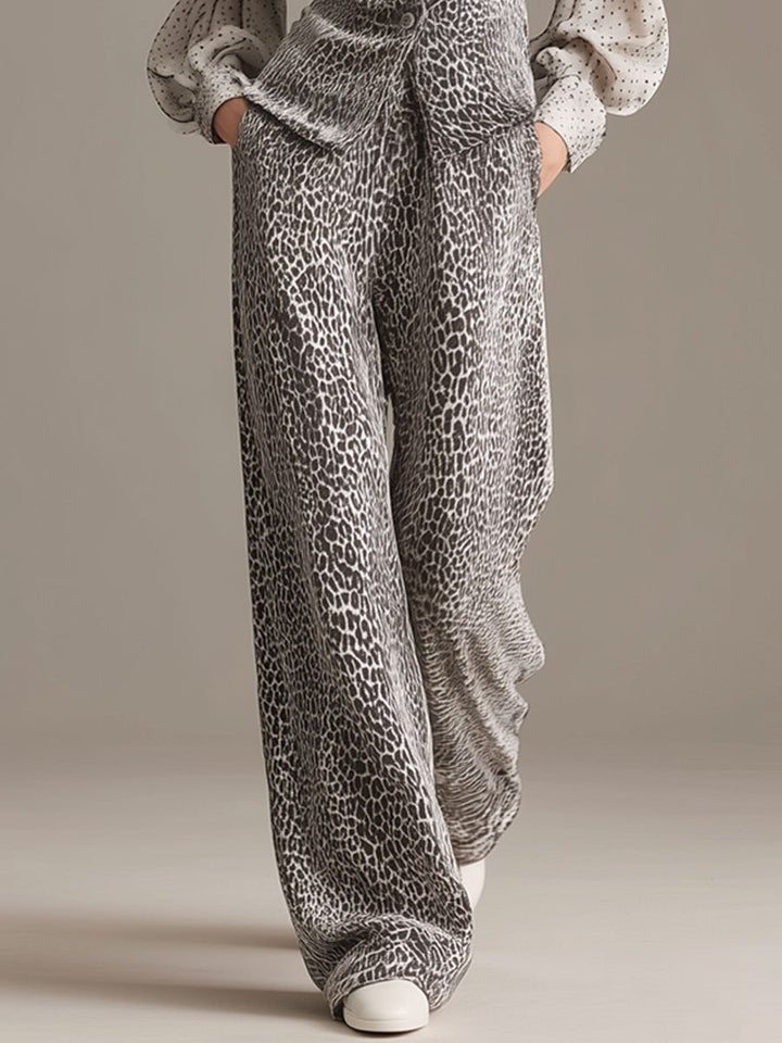 Retro Chiffon Sleeve Leopard Print Top & Wide-leg Pants Set