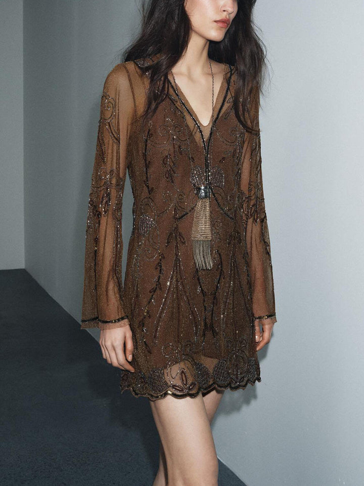 Exquisite Sequin Wavy Hemline Mini Dress