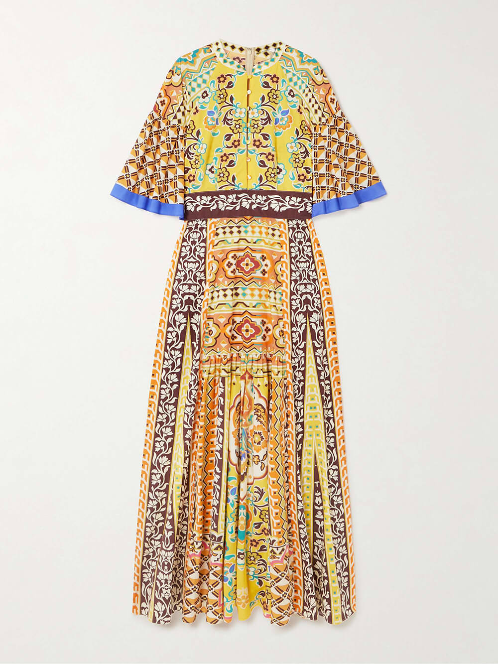 Elegant Satin Unique Paisley Print Cinched Waist Maxi Dress