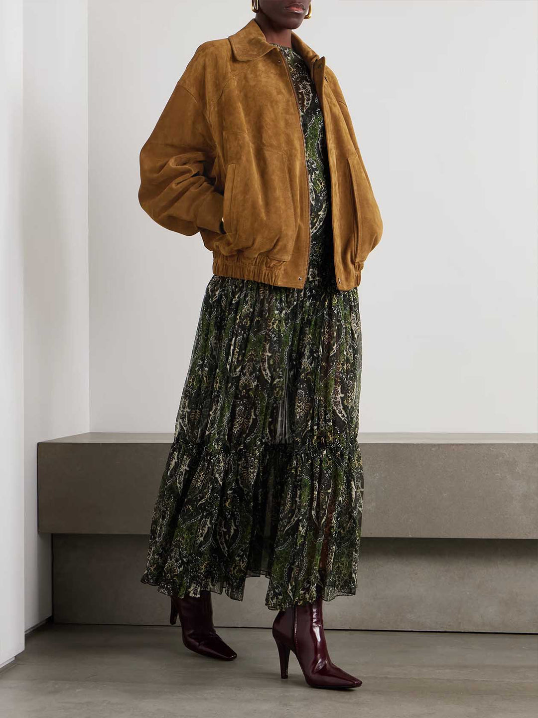 Retro Paisley Floral Print Chiffon Flowing Maxi Dress