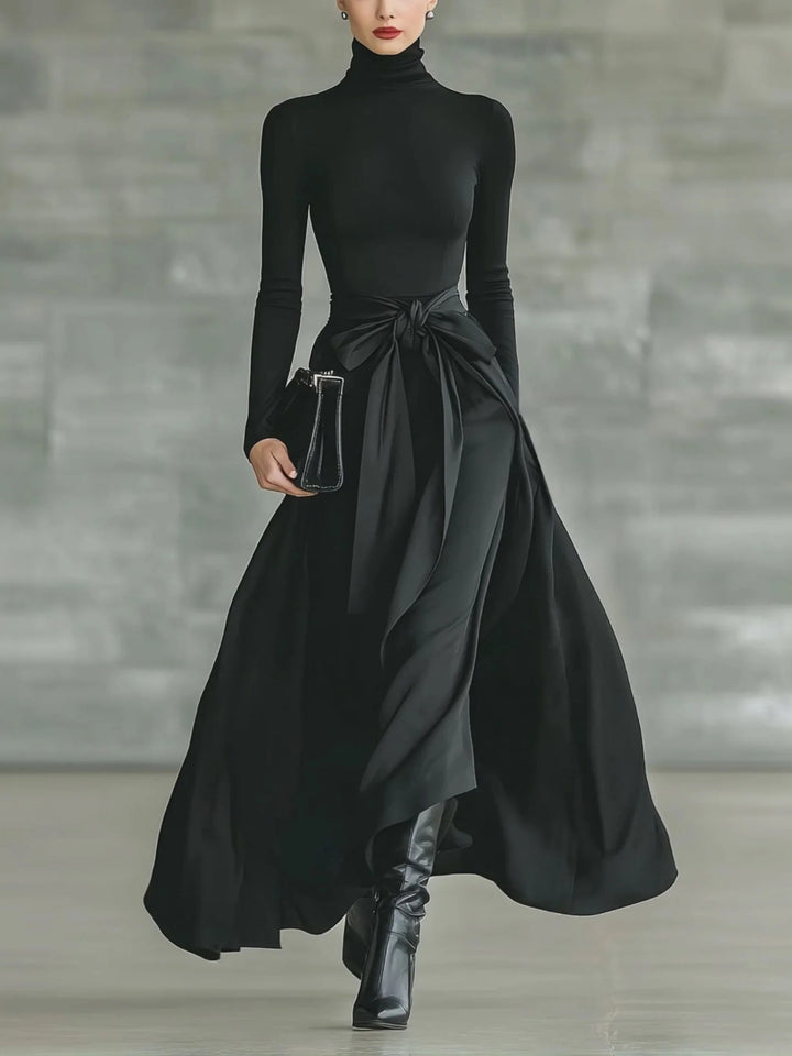 Casual Satin Tie-waist Skirt Two-piece Set