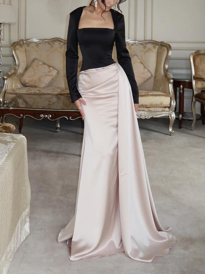 Elegant Satin Draped Fishtail Maxi Dress