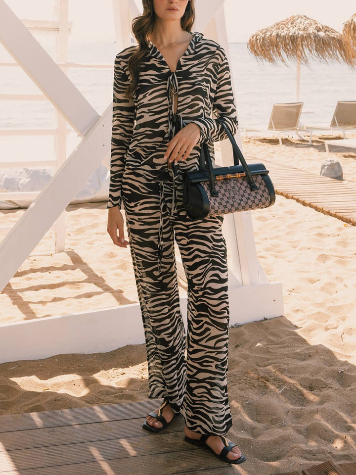 Unique Zebra Print High-Waist Straight-Leg Pants