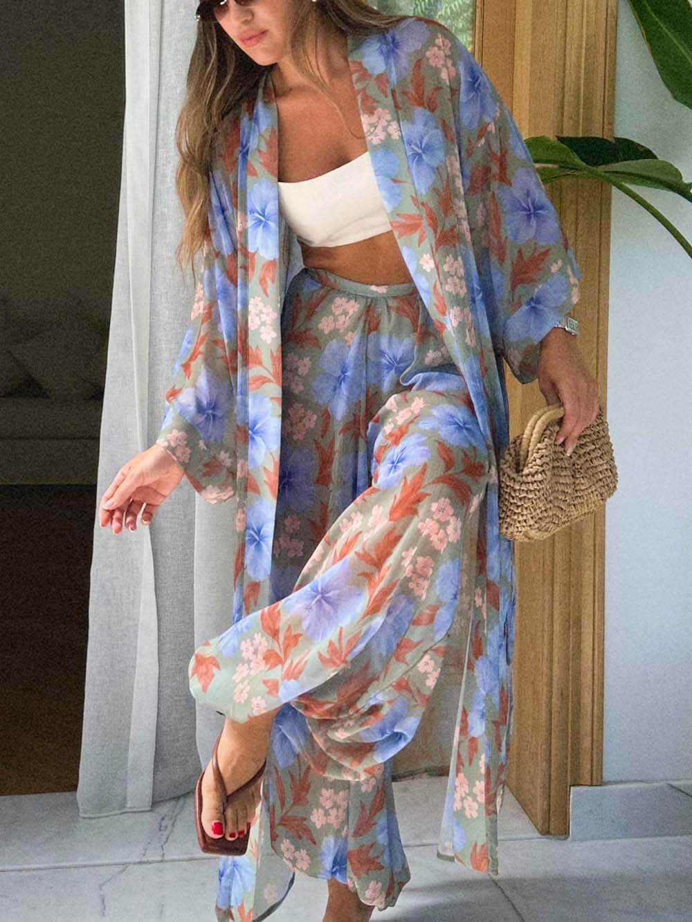 Unique Printed Tie-Waist Long Top