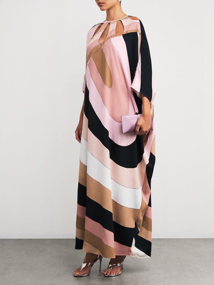 Exquisite Satin Irregular Stripe Print Maxi Dress