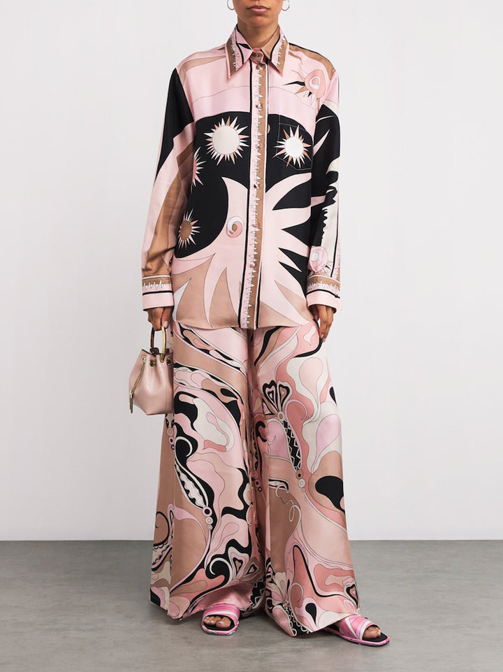 Unique Abstract Floral Print Wide-leg Pants