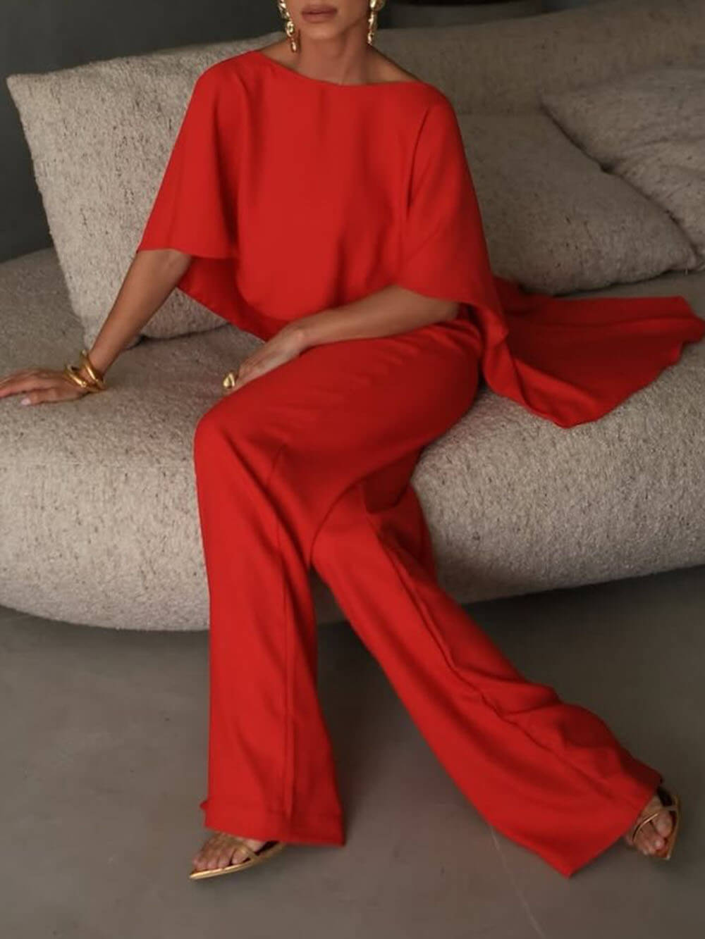 Fashionable Temperament Irregular Top Wide-Leg Pants Two-Piece Set