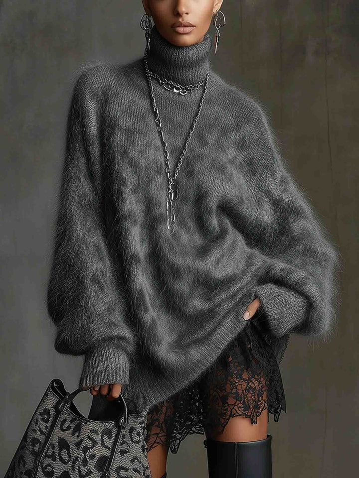 Casual High-neck Leopard-print Knitted Sweater