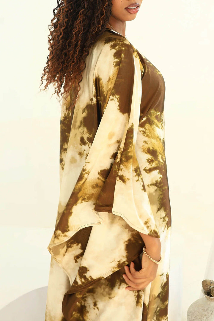 Unique Asymmetrical Print Batwing Sleeve Maxi Dress
