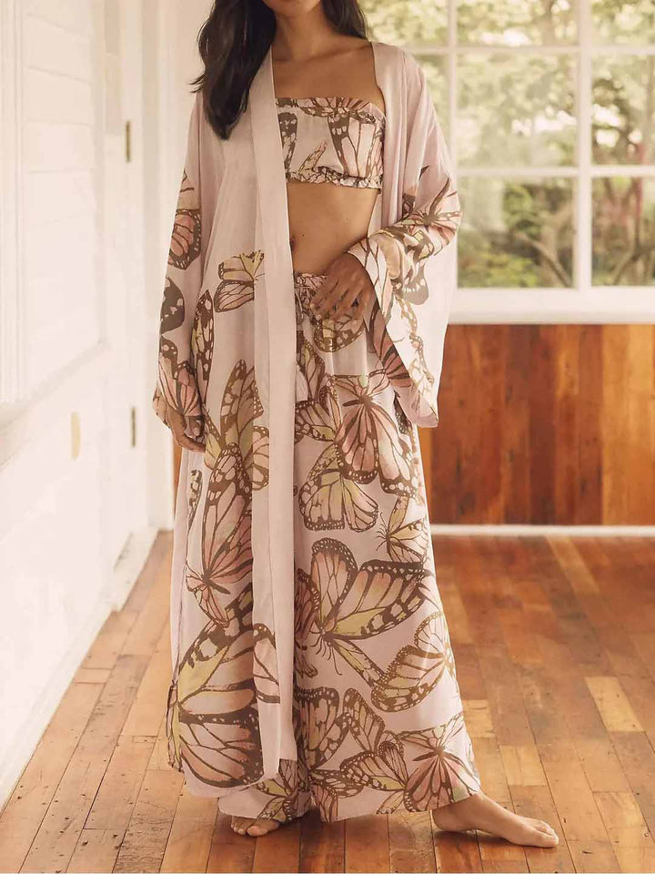Elegant Butterfly Print Kimoni And Headband Top
