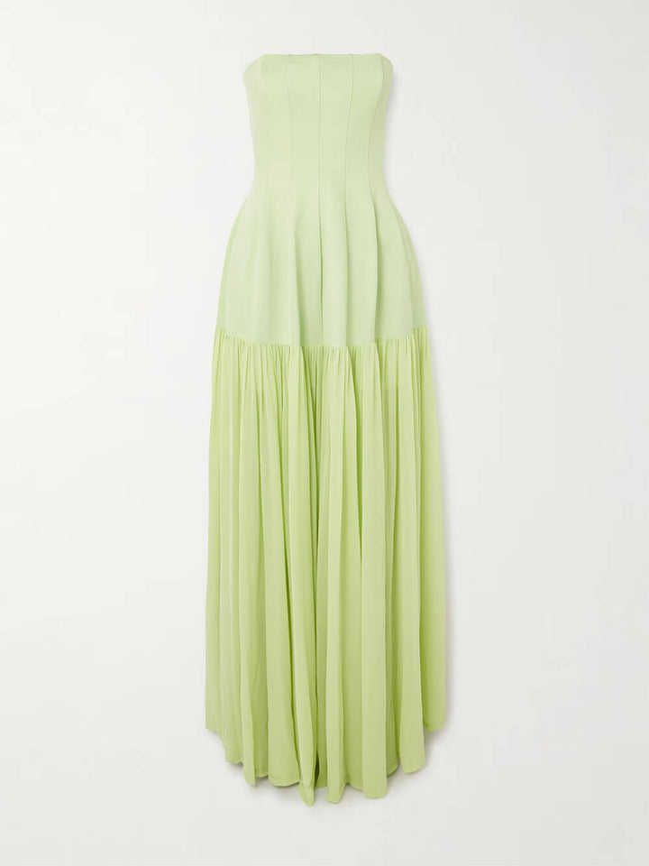 Delicate Strapless Ruched Chiffon Maxi Dress