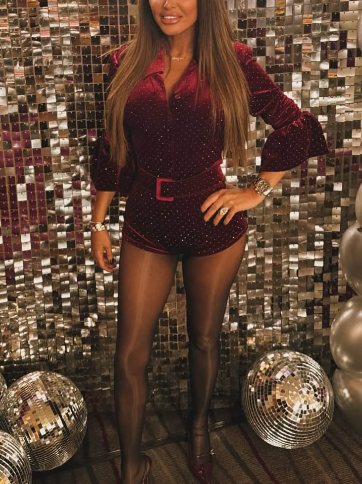 Elegant Button-down Collar Short Jumpsuit