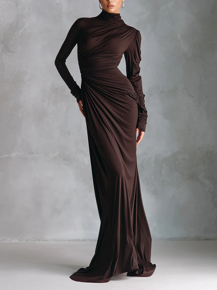Exquisite Turtleneck Crinkled-knit Maxi Dress