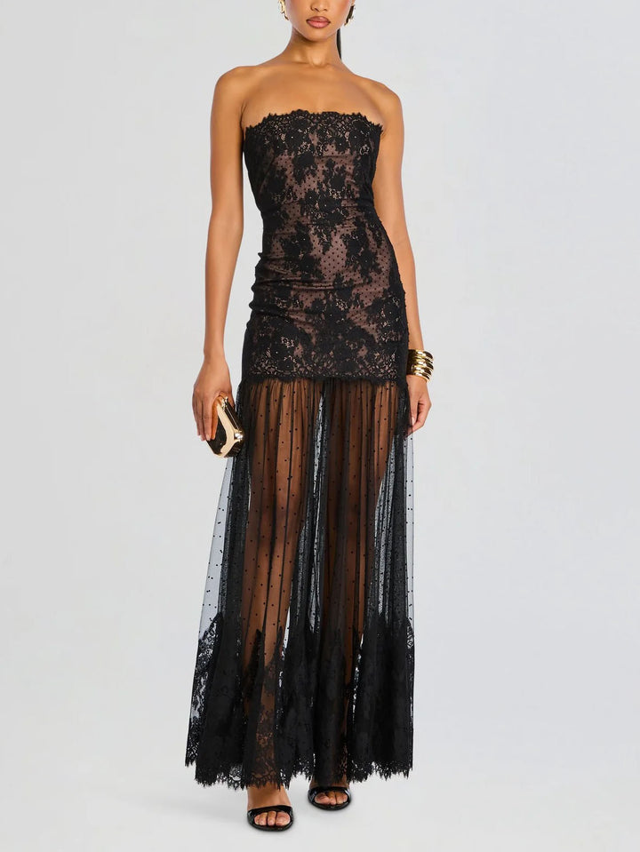 Sexy Strapless Lace Maxi Dress