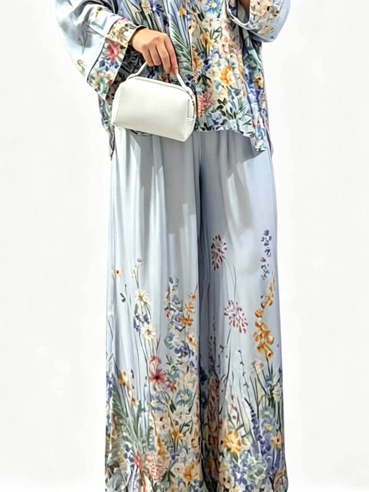 Elegant Floral Print Satin Button Shirt