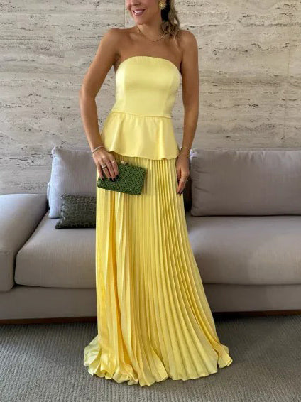 Elegant Off-the-shoulder Ruffled Pleated Maxi Dress