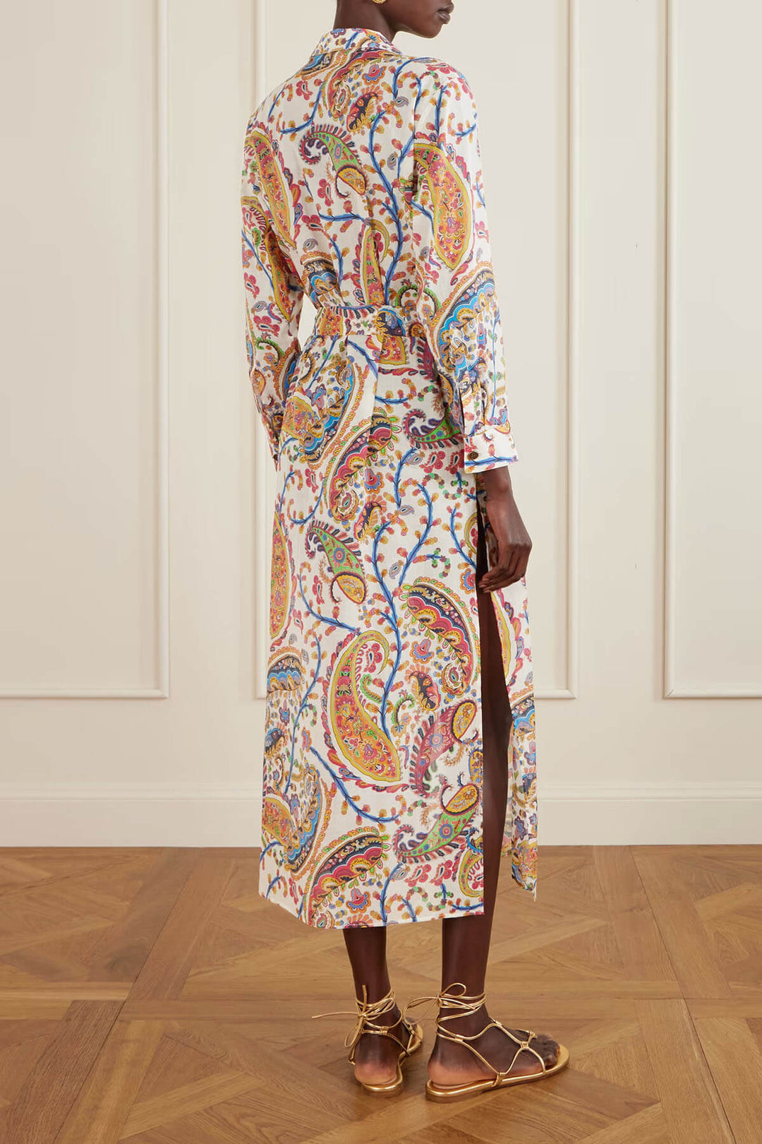 Unique Casual Tie-Waist Paisley Print Midi Shirt Dress