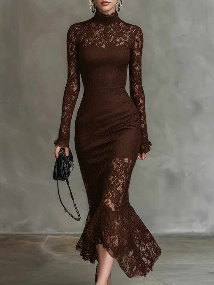 Exquisite High-neck Lace Fishtail Maxi Dress