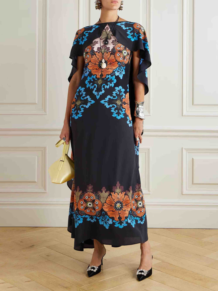 Unique Cape Print Maxi Dress