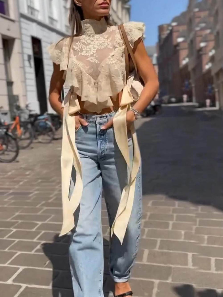 Delicate Lightweight Lace Tie-Front Crop Top