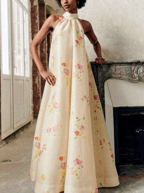 Exquisite Floral Print Sleeveless Maxi Dress