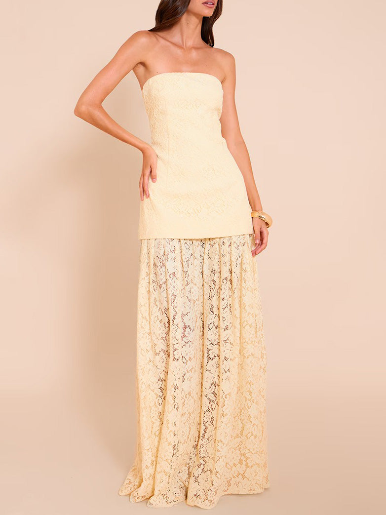 Elegant Strapless Lace Maxi Dress