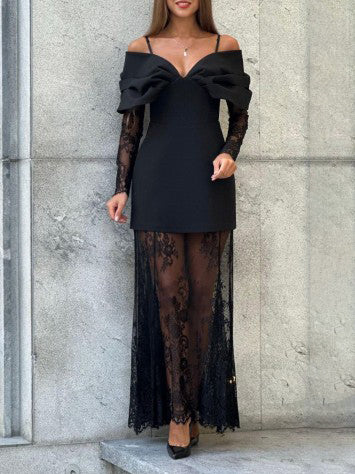 Elegant Lace Elastic Waist Midi Skirt