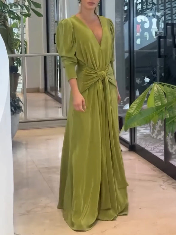 Fashionable Pleated V-neck Lace-up Jumpsuit