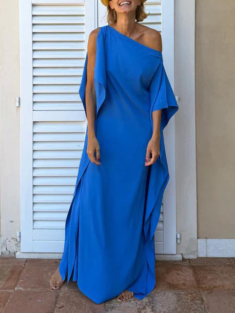 Elegant One-Shoulder Draped Maxi Dress