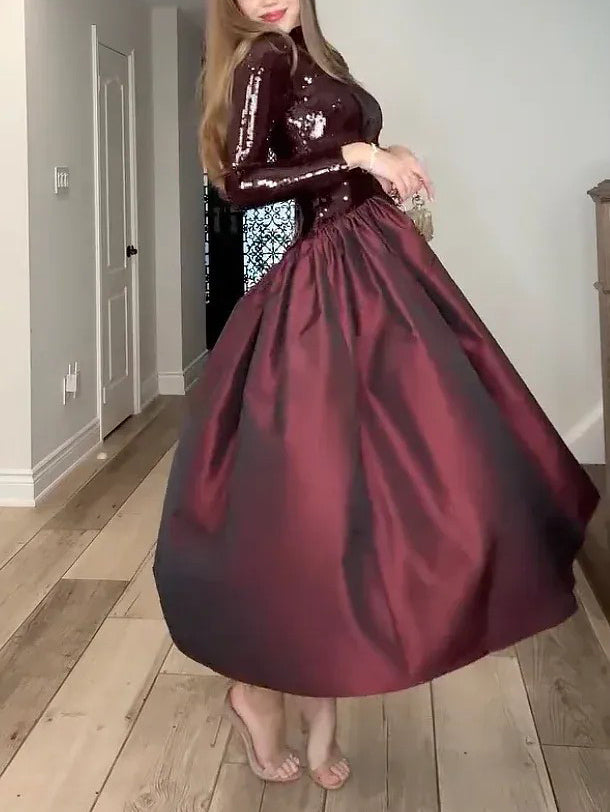 Elegant Sequined High-neck Party Midi Dress