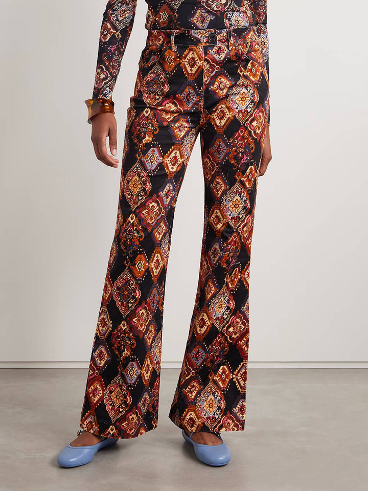 Retro Print Stretch Jersey Turtleneck Top