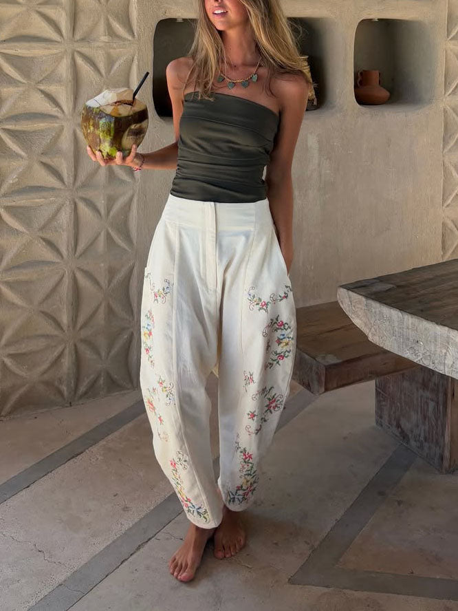 Casual High-waisted Floral Loose Pants