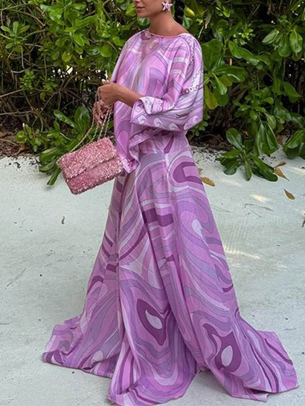 Casual Satin Placement Print Cape Top