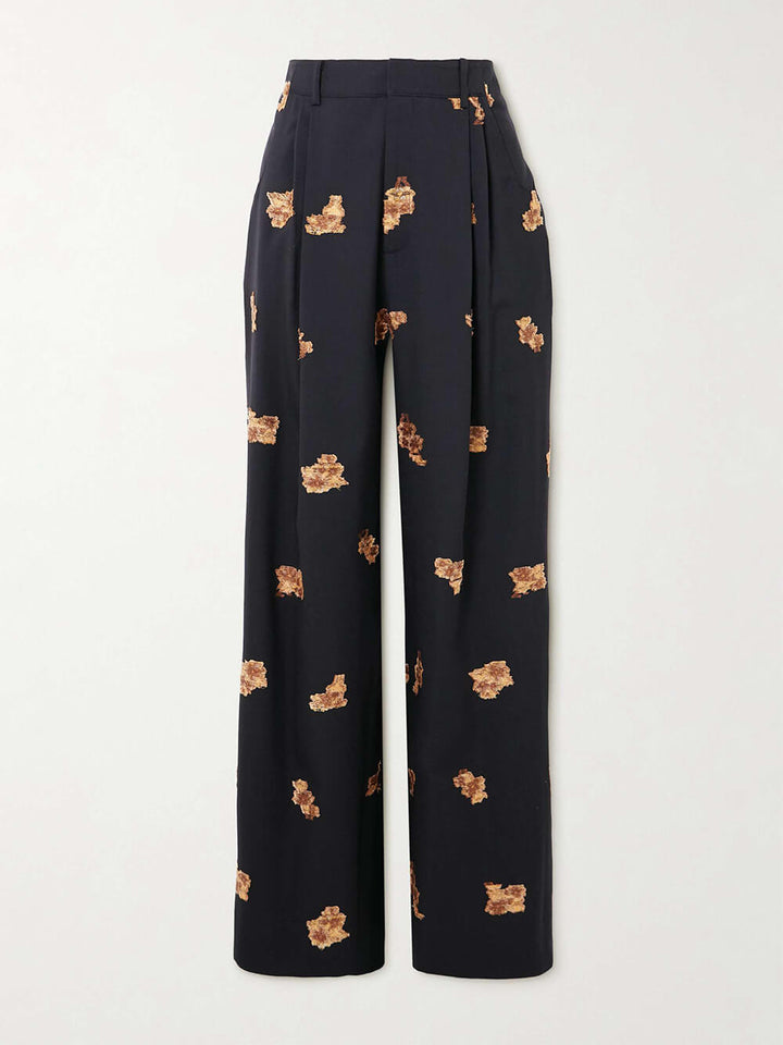 Classic Pleated Floral High-Waisted Pocket Wide-Leg Pants
