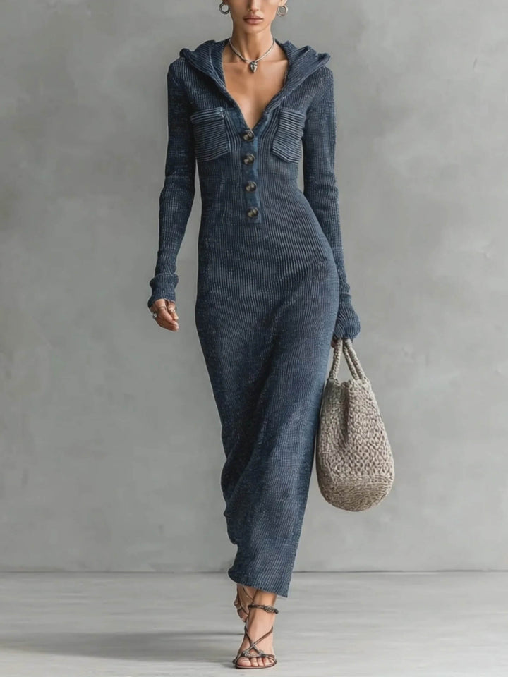 Casual Hooded Knitted Slim-fit Maxi Dress