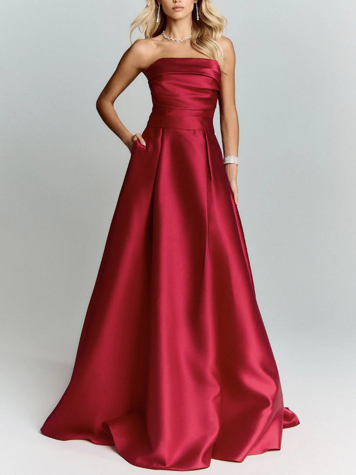 Elegant Strapless Satin Slit Party Dress