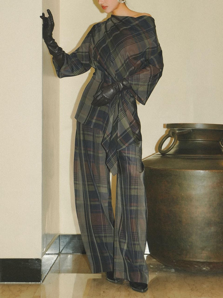 Plaid Straight-Leg Tailored Pants