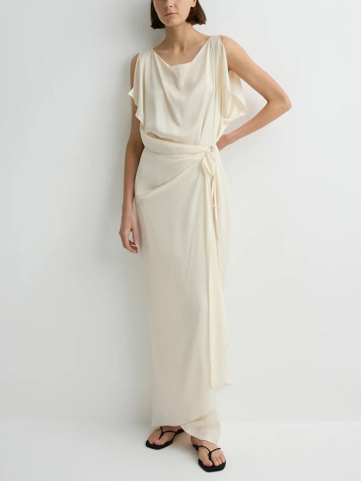 Elegant Satin Draped Wrap Maxi Dress
