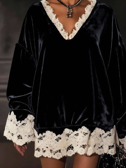 Exquisite Lace Velvet Loose Mini Dress