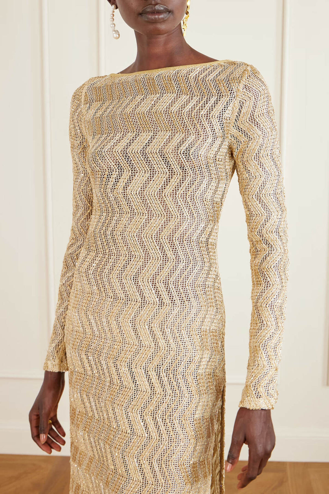 Casual Backless Metallic Crochet Maxi Dress