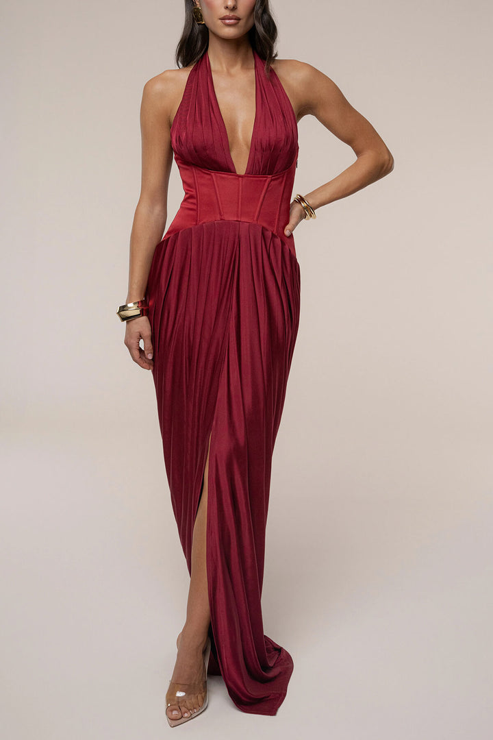 Exquisite Backless Draped Patchwork Maxi Dress