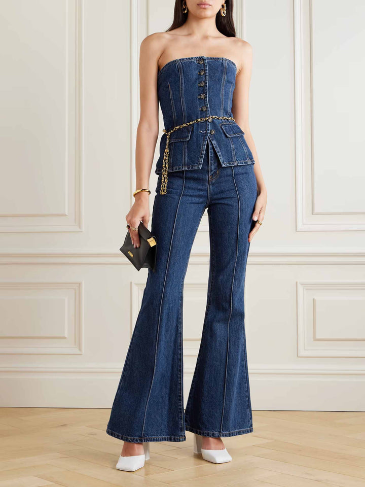 Retro High-Waisted Flared Denim Pants