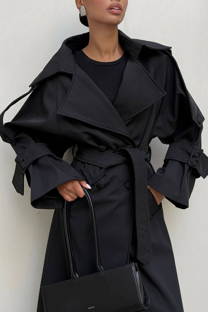 Classic Lapel Adjustable Belt Draped Trench Coat